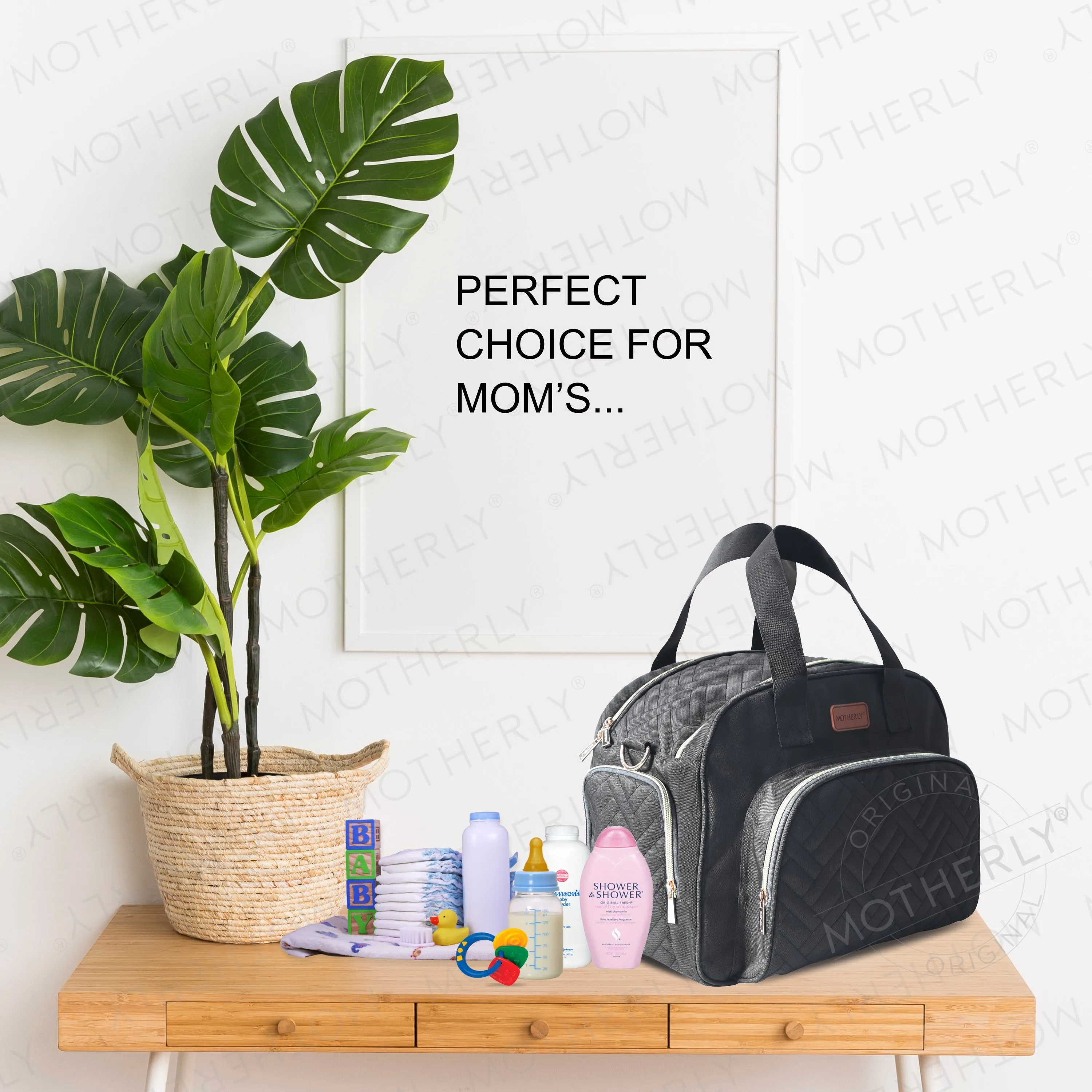 Motherly Diaper Quilted Diaper Bag for Mothers for Travel with Changing Mat - Spacious Diaper Bags for Mom | Baby Bag with Multi-Pocket Design | Maternity Bags for Mother and Baby (Navy Blue)