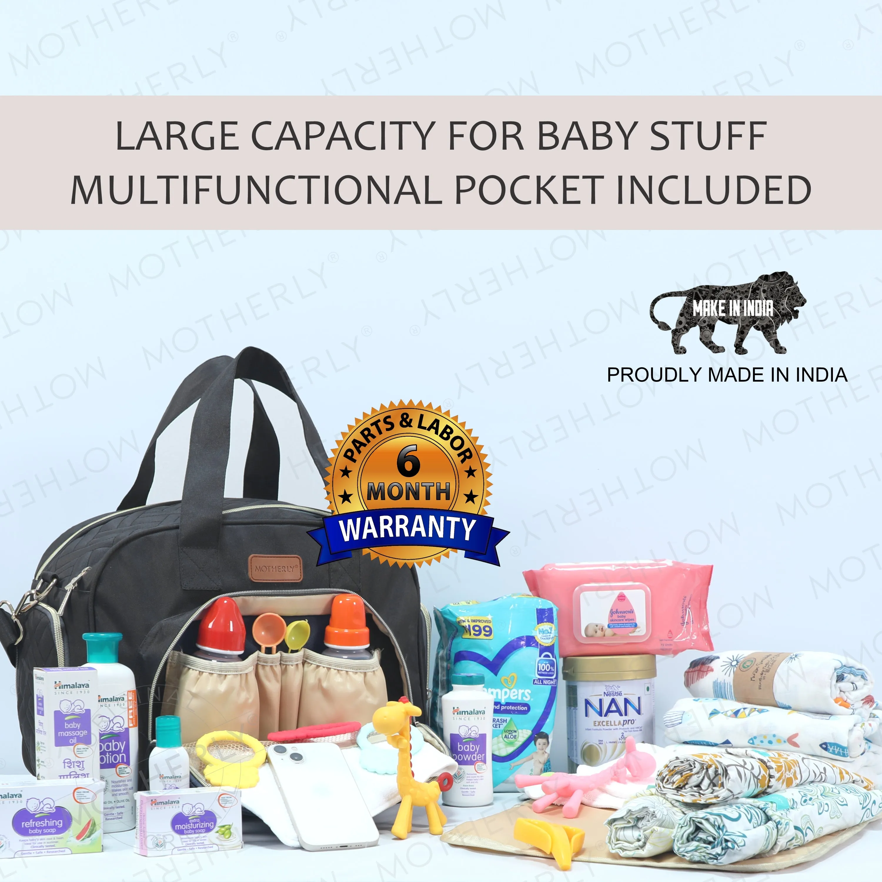 Motherly Diaper Quilted Diaper Bag for Mothers for Travel with Changing Mat - Spacious Diaper Bags for Mom | Baby Bag with Multi-Pocket Design | Maternity Bags for Mother and Baby (Navy Blue)