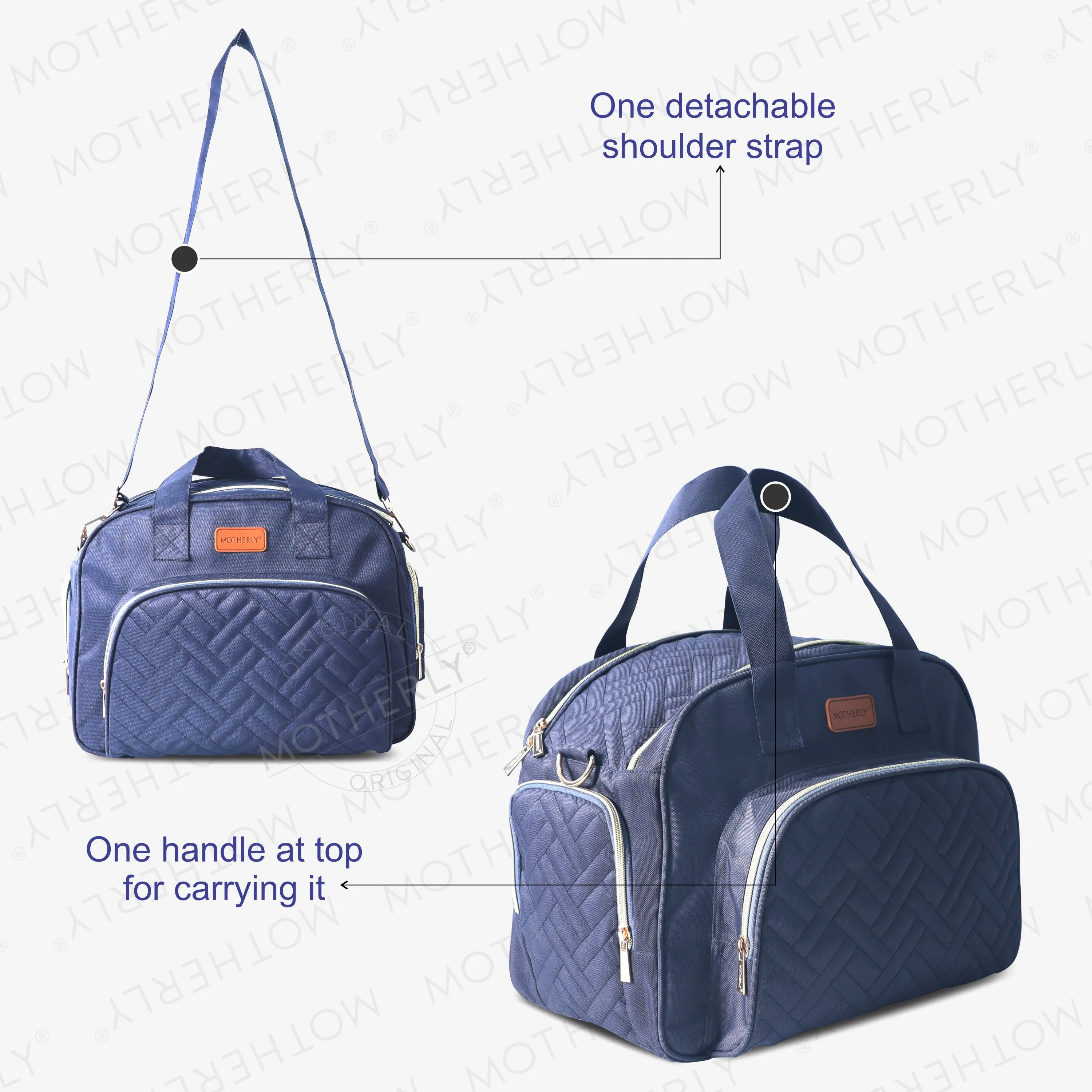 Motherly Diaper Quilted Diaper Bag for Mothers for Travel with Changing Mat - Spacious Diaper Bags for Mom | Baby Bag with Multi-Pocket Design | Maternity Bags for Mother and Baby (Navy Blue)