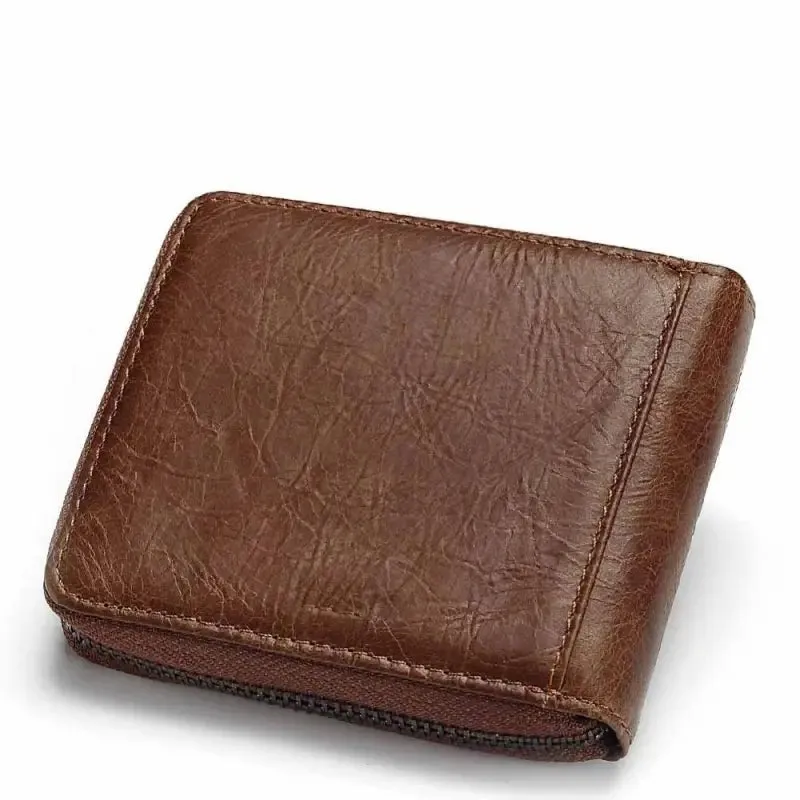 Multi-functional Genuine Leather Wallet with Zipper Closure