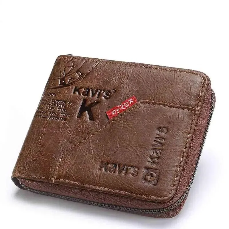 Multi-functional Genuine Leather Wallet with Zipper Closure