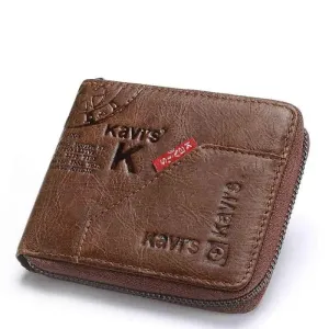 Multi-functional Genuine Leather Wallet with Zipper Closure