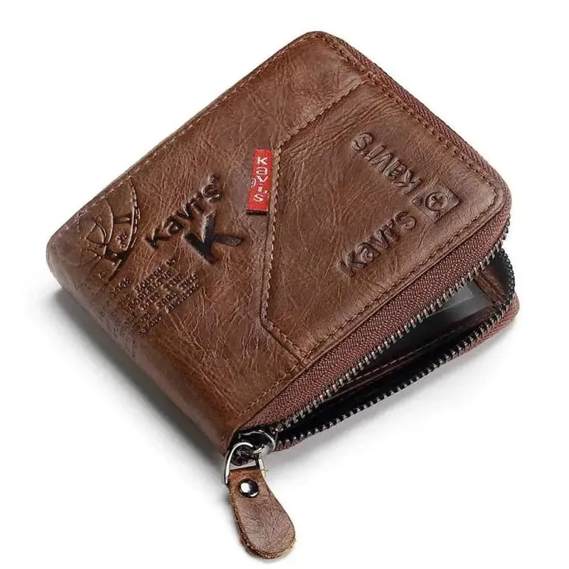 Multi-functional Genuine Leather Wallet with Zipper Closure