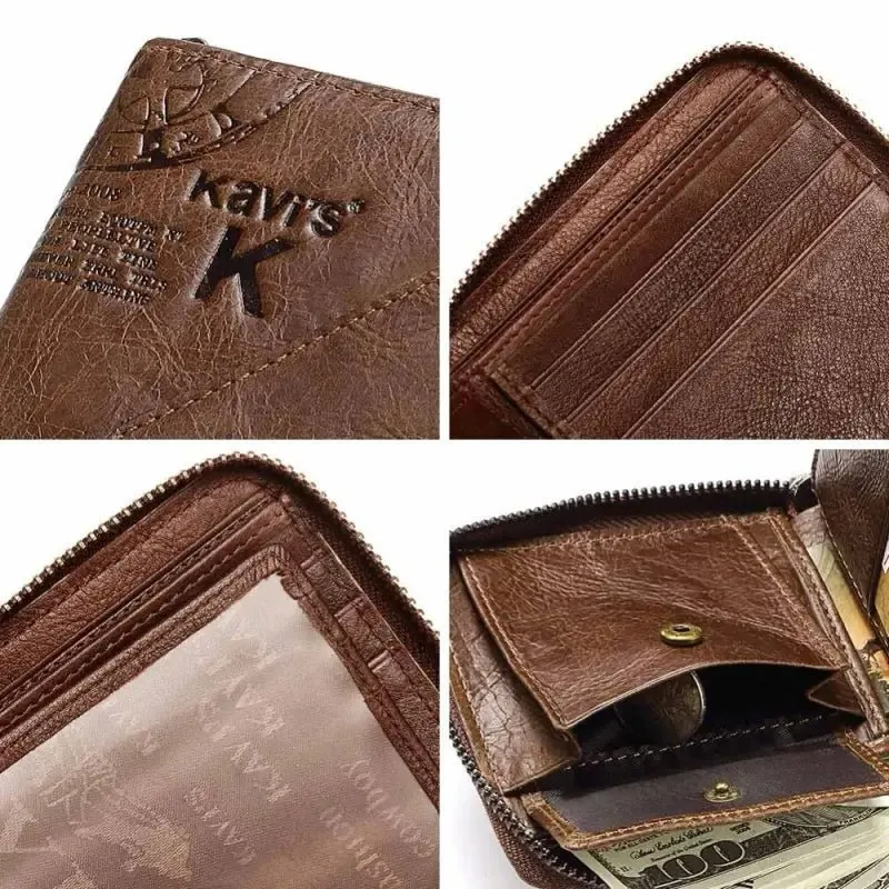 Multi-functional Genuine Leather Wallet with Zipper Closure
