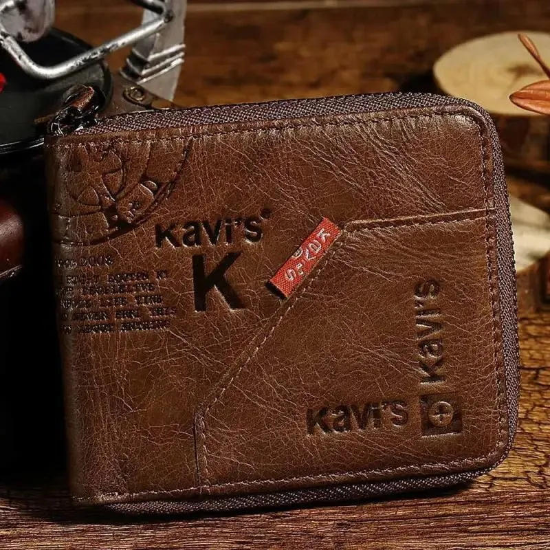 Multi-functional Genuine Leather Wallet with Zipper Closure