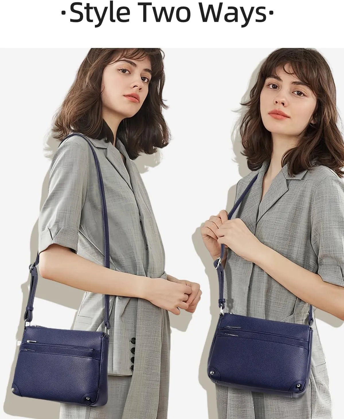 Multi Pocket Crossbody Bags for Women, Medium Size Shoulder Handbags with Zipper