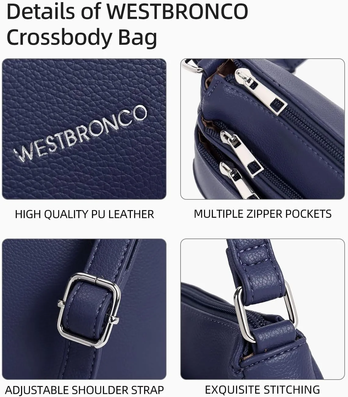 Multi Pocket Crossbody Bags for Women, Medium Size Shoulder Handbags with Zipper
