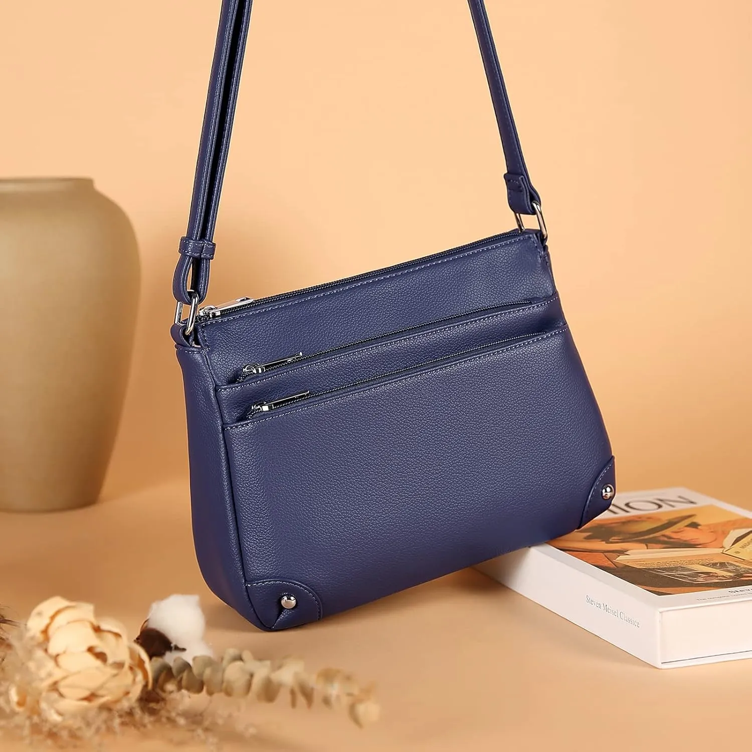 Multi Pocket Crossbody Bags for Women, Medium Size Shoulder Handbags with Zipper