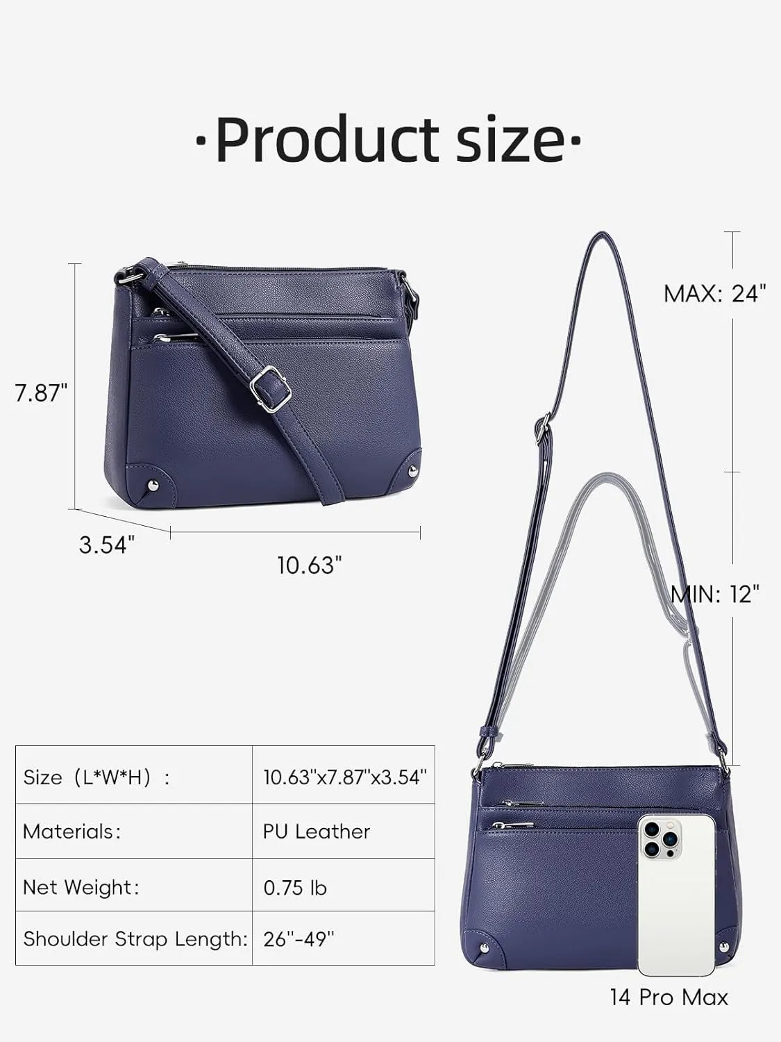 Multi Pocket Crossbody Bags for Women, Medium Size Shoulder Handbags with Zipper