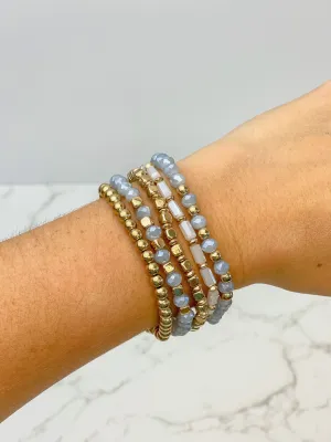 Multi Strand Gray & Gold Bracelet Stack