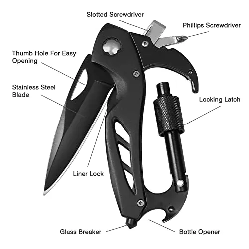 Multitool Carabiner w/ Pocket Knife,Stocking Stuffers Gifts for Men