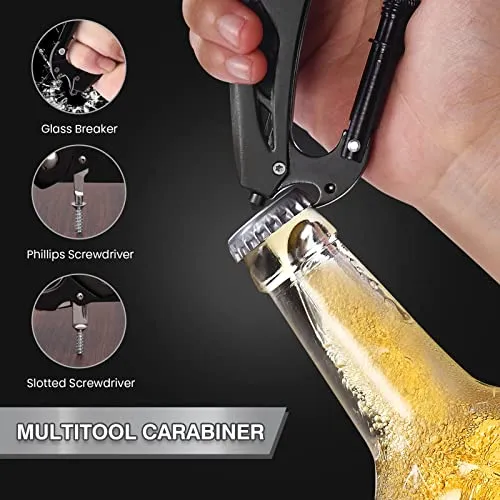 Multitool Carabiner w/ Pocket Knife,Stocking Stuffers Gifts for Men