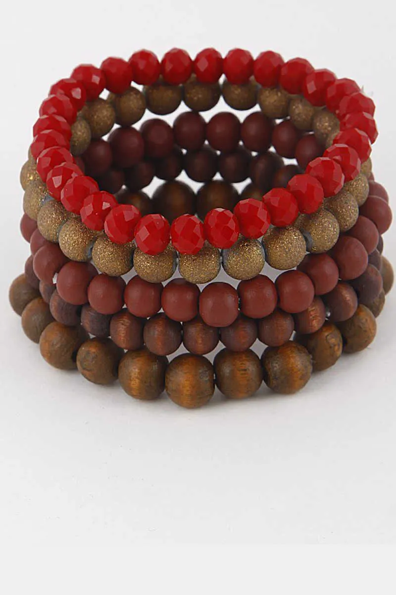 Natural Roots - Beaded Bracelet Set in Wine