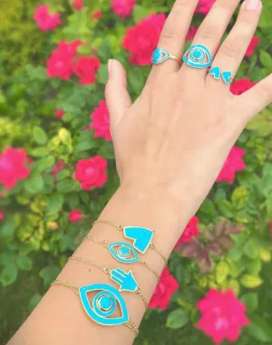 Netali Nissim Big Eye Bracelet Turquoise Enamel & Sterling Silver Yellow Gold Clad