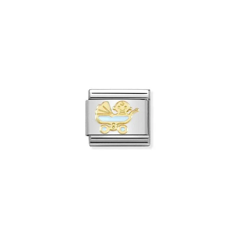 Nomination Composable Link Blue Baby Pram, 18K Gold & Enamel