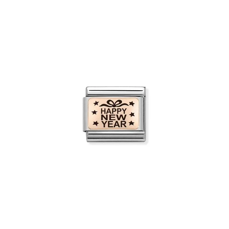 Nomination Composable Link Happy New Year, 9K Rose Gold