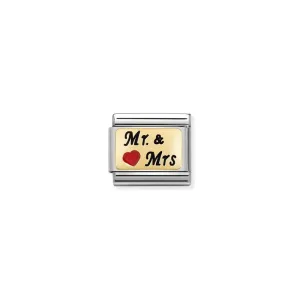 Nomination Composable Link Mr & Mrs With Heart, 18K Gold & Enamel