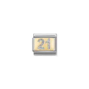 Nomination Composable Link Number 21, 18K Gold & Glitter Enamel