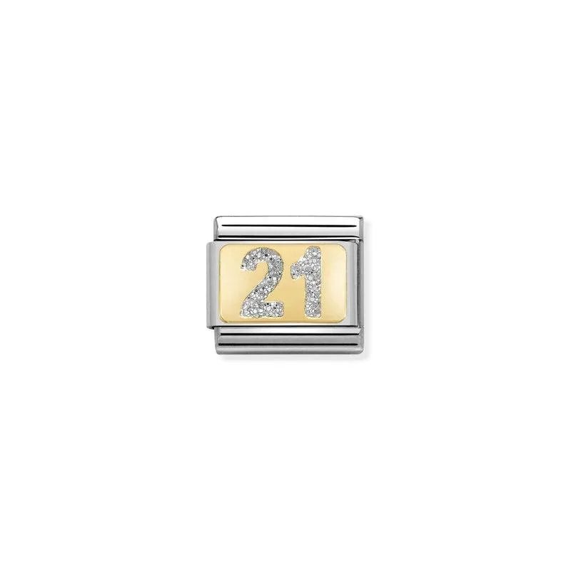Nomination Composable Link Number 21, 18K Gold & Glitter Enamel