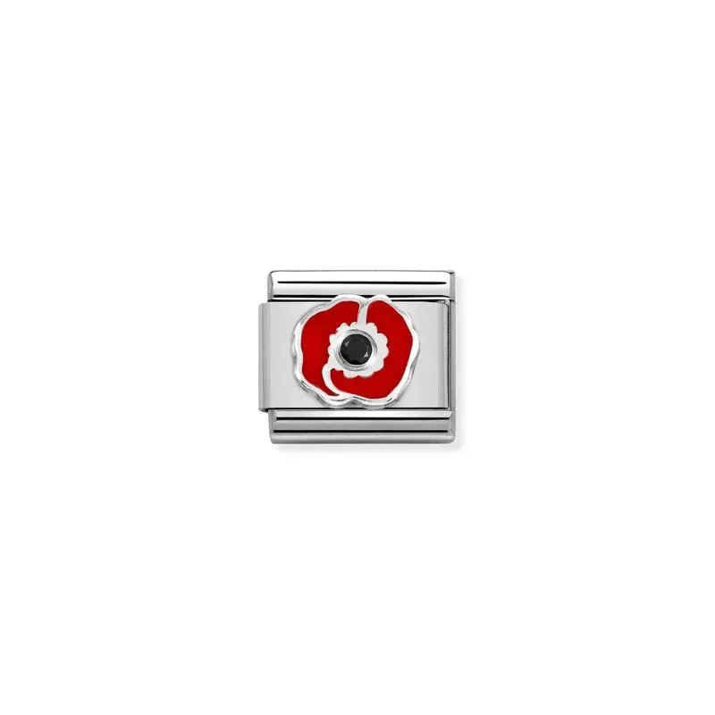 Nomination Composable Link Red Poppy, Black Cubic Zirconia, Silver & Enamel