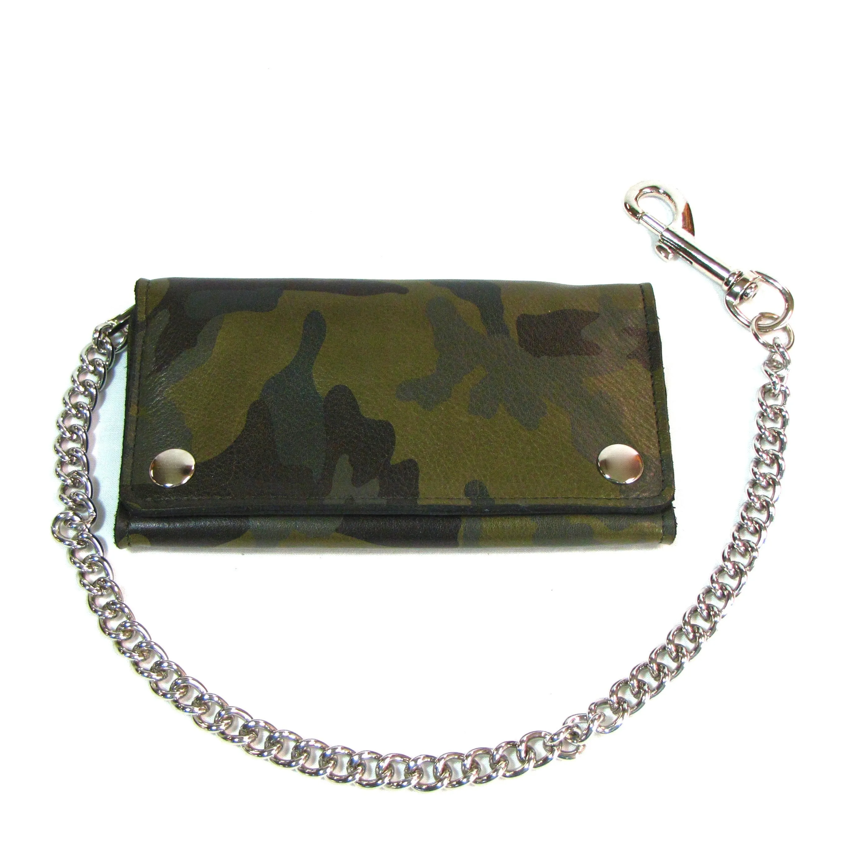 OCF339  Credit Card Tri-Fold Wallet w/ Chain- Olive Camo Print