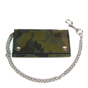 OCF339  Credit Card Tri-Fold Wallet w/ Chain- Olive Camo Print