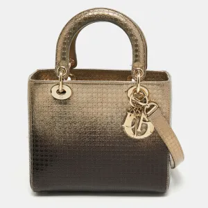 Ombre Gold Micro Cannage Patent Leather Medium Lady Tote