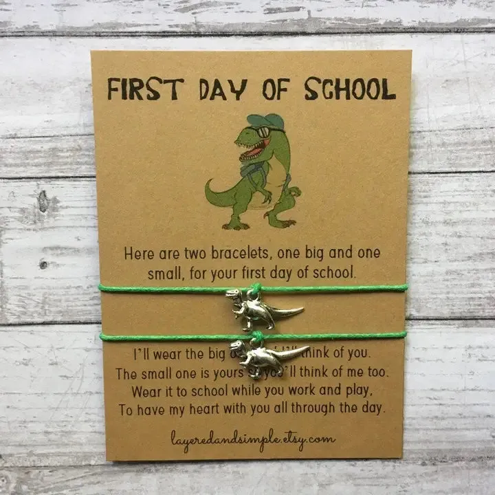 On Your First Day of School Bracelet - Dinosaur Charm