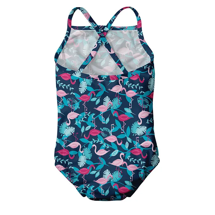 One-piece Swimsuit with Build-in Reusable Absorbent Swim Diaper Navy Flamingos (Min. of 2, multiples of 2)
