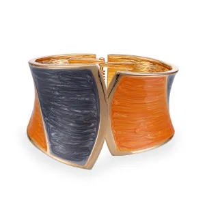 Orange & Gray Enamel 18K Gold-Plated Bangle