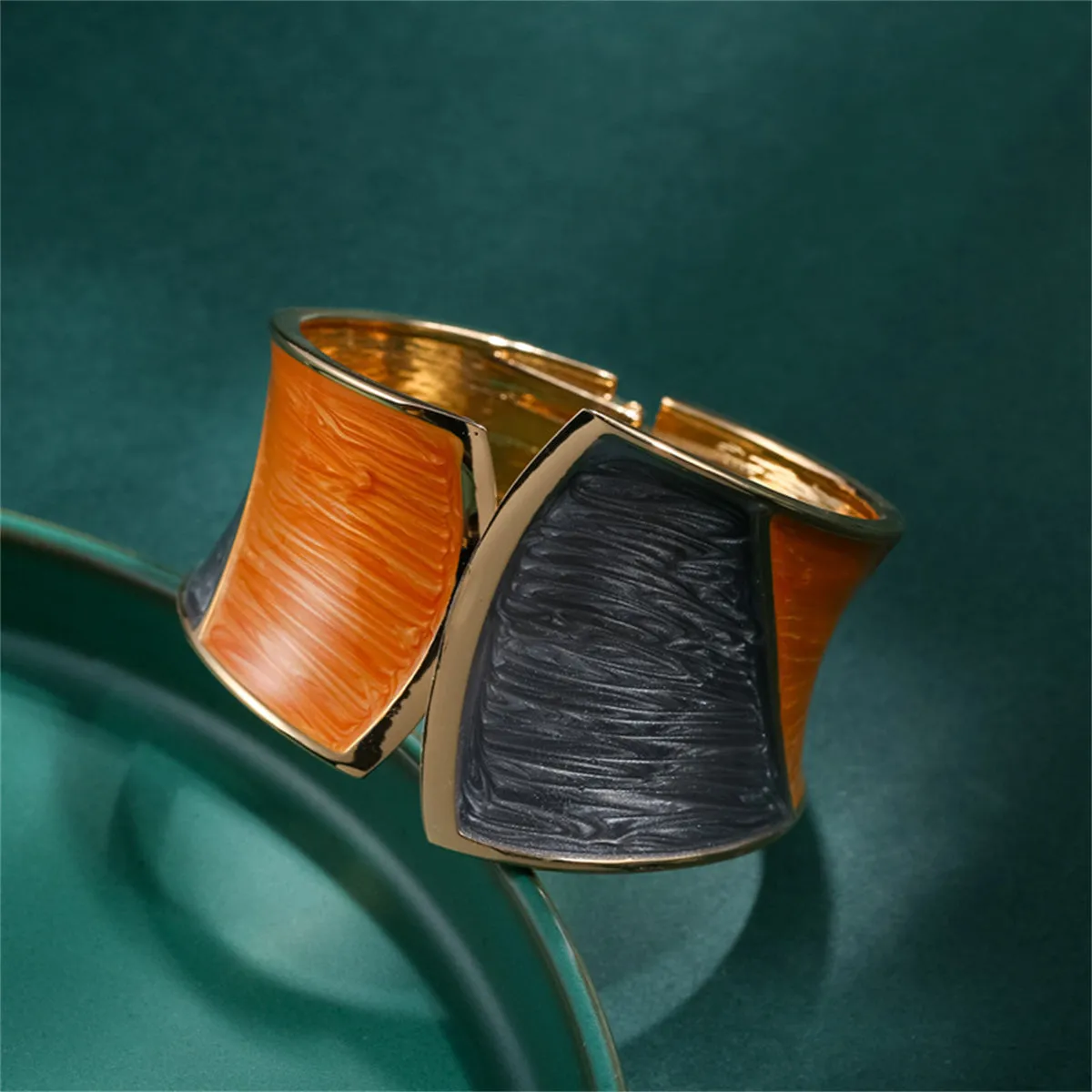 Orange & Gray Enamel 18K Gold-Plated Bangle