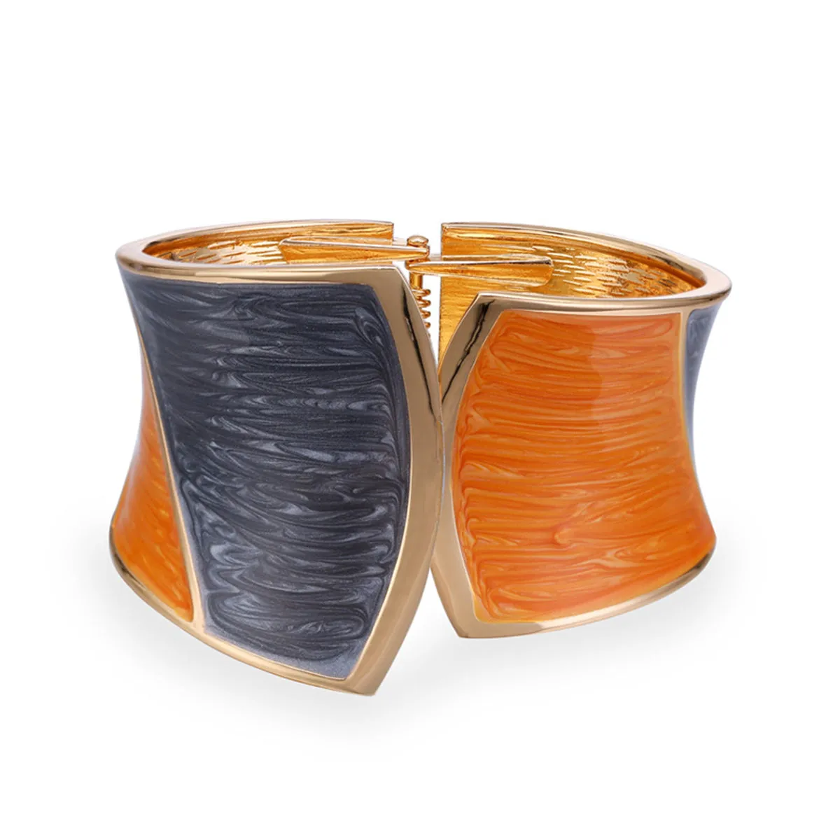 Orange & Gray Enamel 18K Gold-Plated Bangle