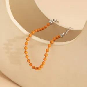 Orange Enamel & Silver-Plated Beaded Chain Bracelet