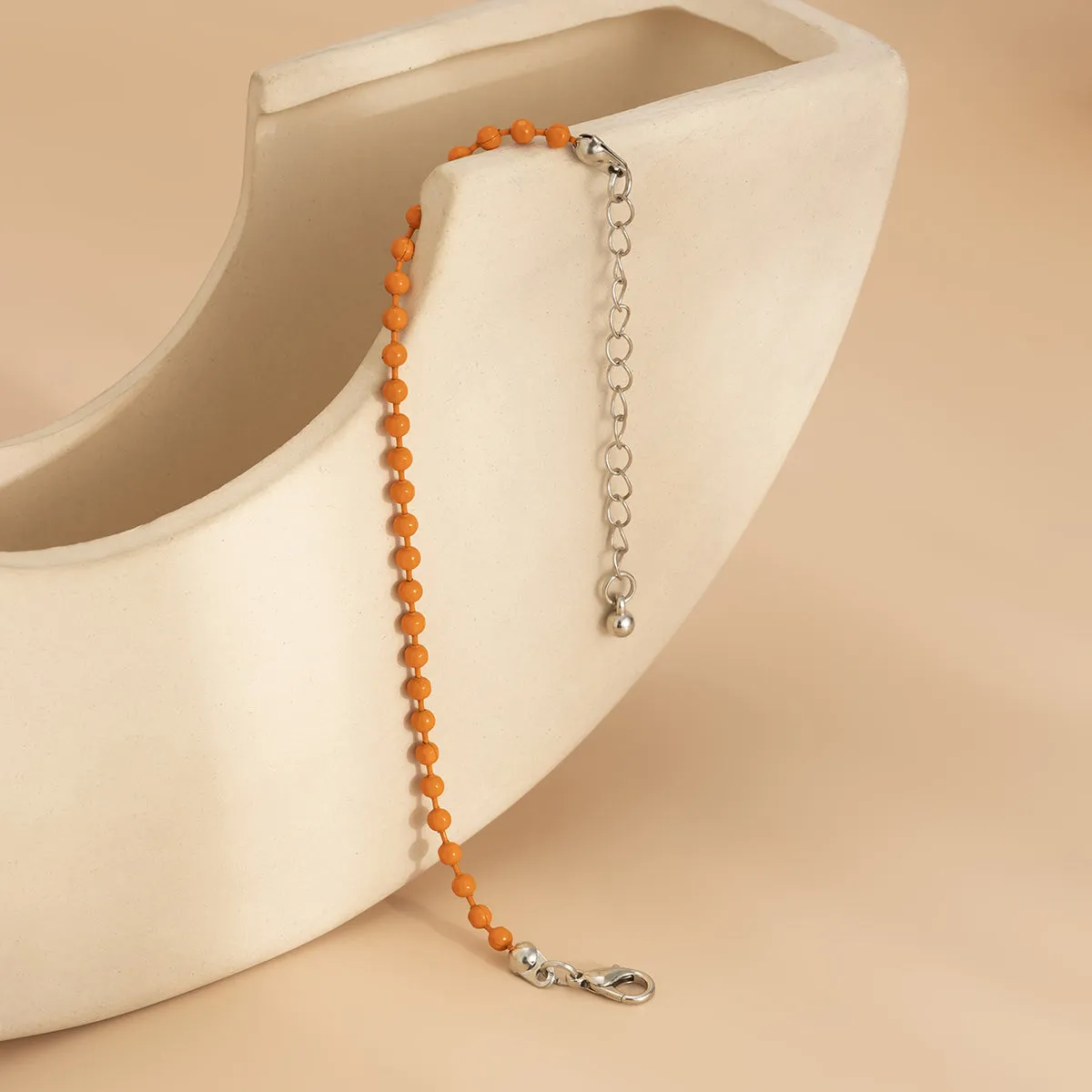 Orange Enamel & Silver-Plated Beaded Chain Bracelet