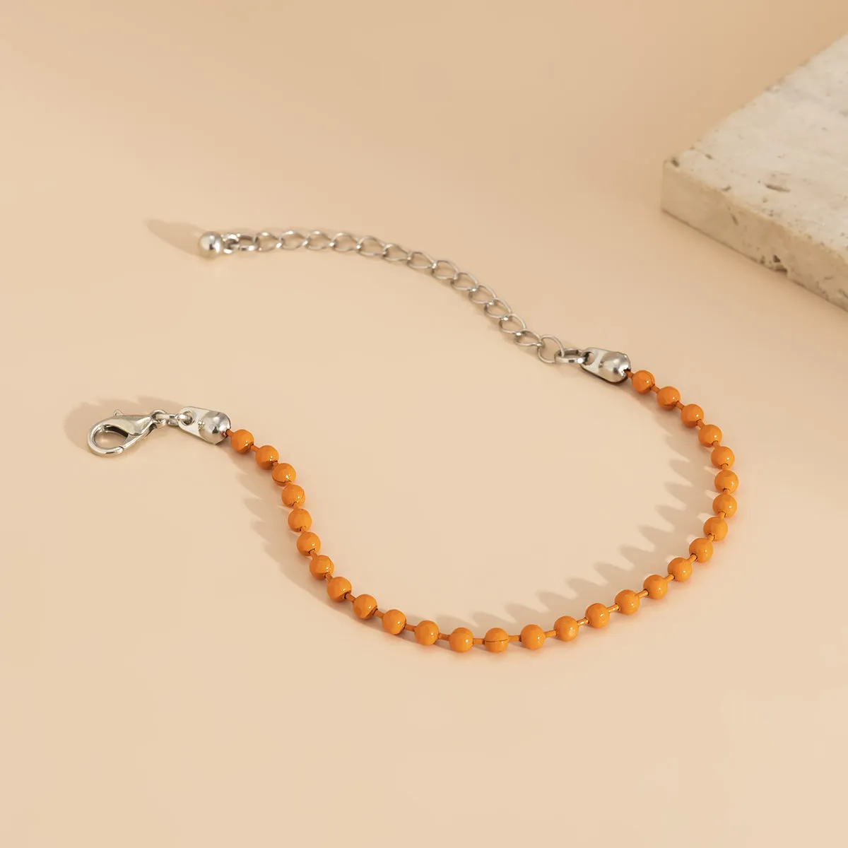 Orange Enamel & Silver-Plated Beaded Chain Bracelet