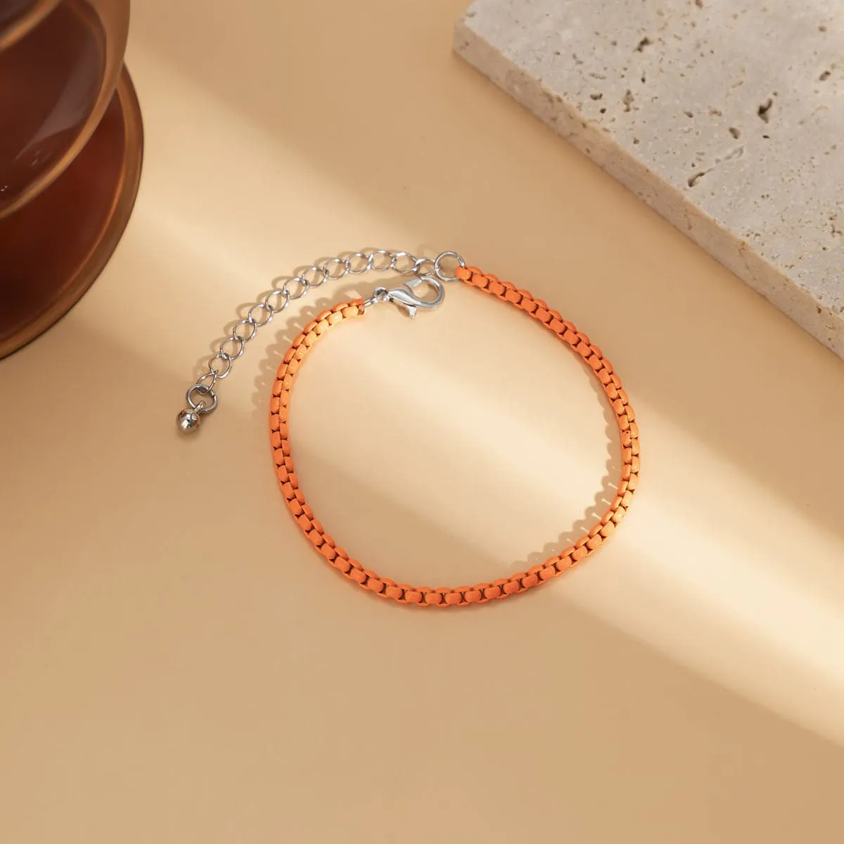 Orange Enamel & Silver-Plated Chain Bracelet