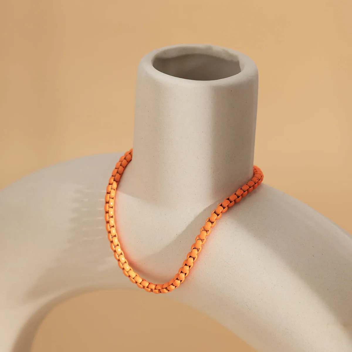 Orange Enamel & Silver-Plated Chain Bracelet