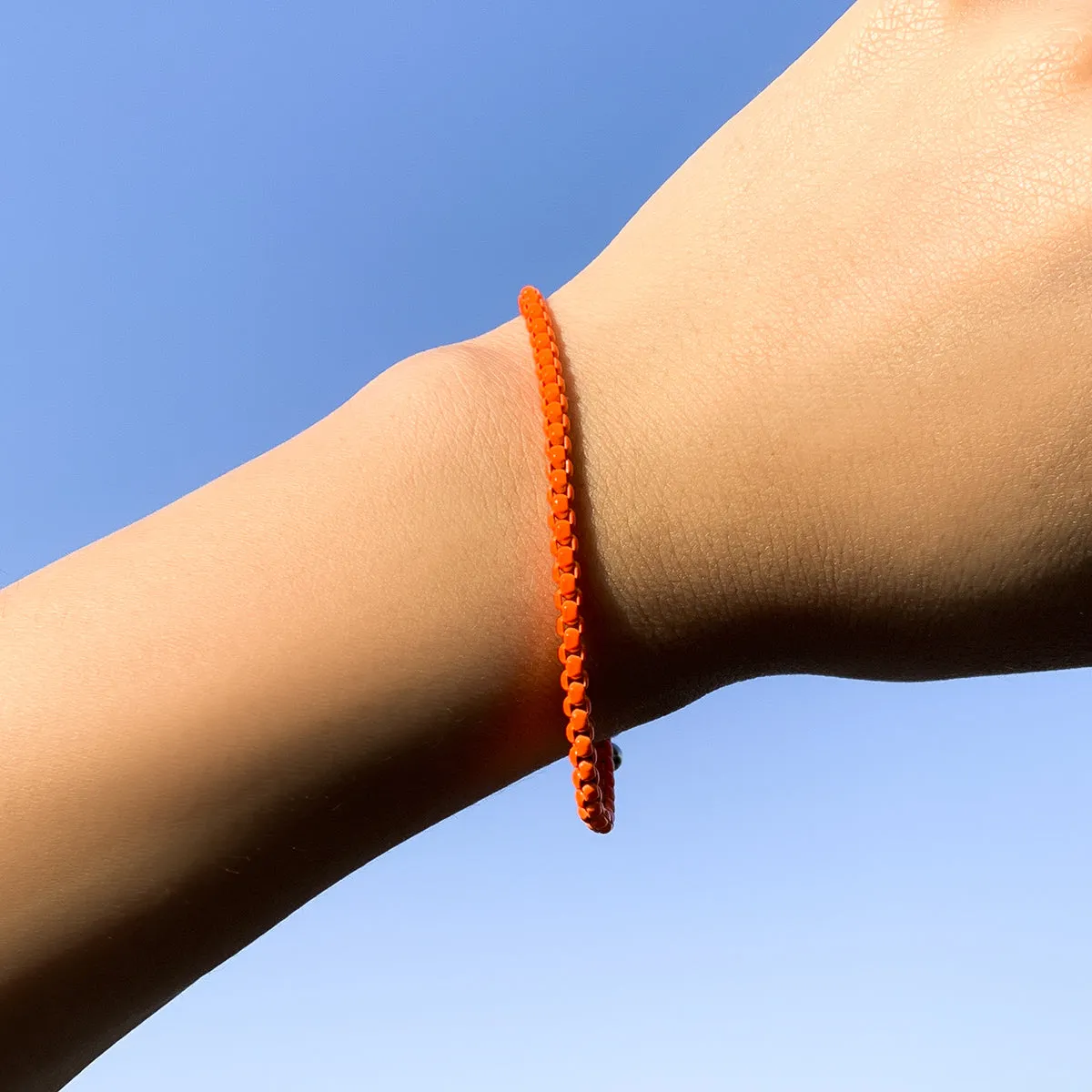 Orange Enamel & Silver-Plated Chain Bracelet