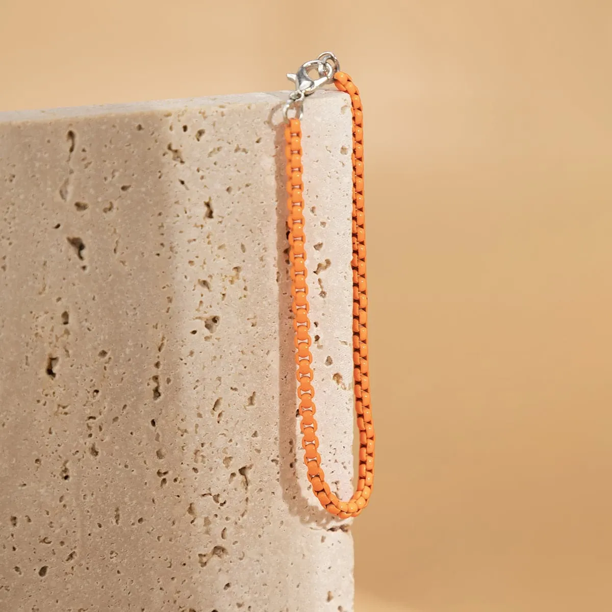 Orange Enamel & Silver-Plated Chain Bracelet