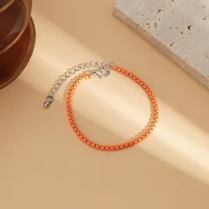 Orange Enamel & Silver-Plated Chain Bracelet