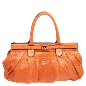 Orange Python Leather Puffy Satchel