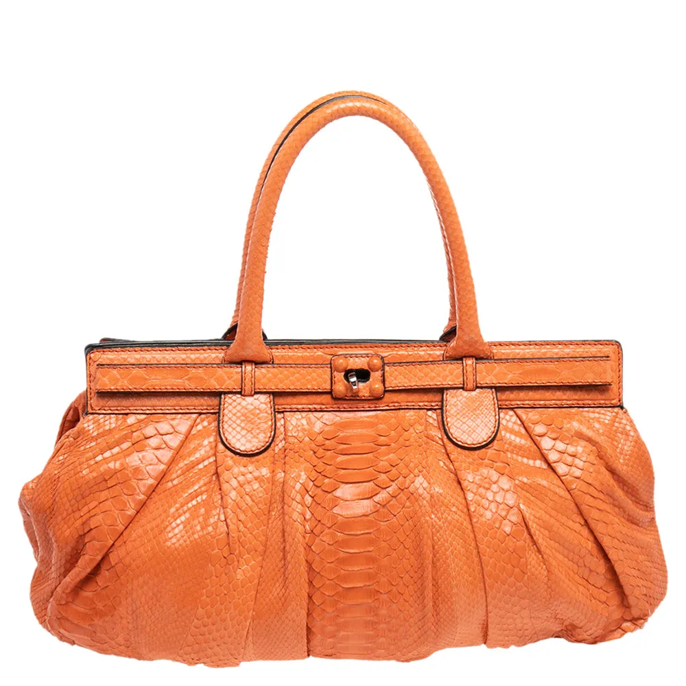 Orange Python Leather Puffy Satchel