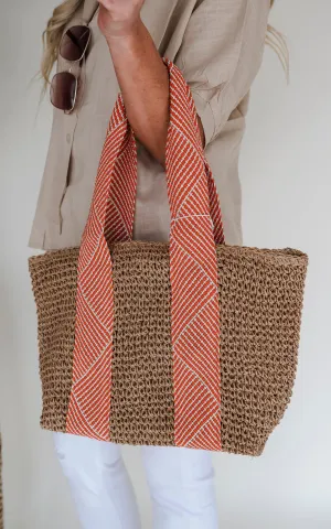 Orange Woven Straw Design Lorena Tote Bag - Final Sale
