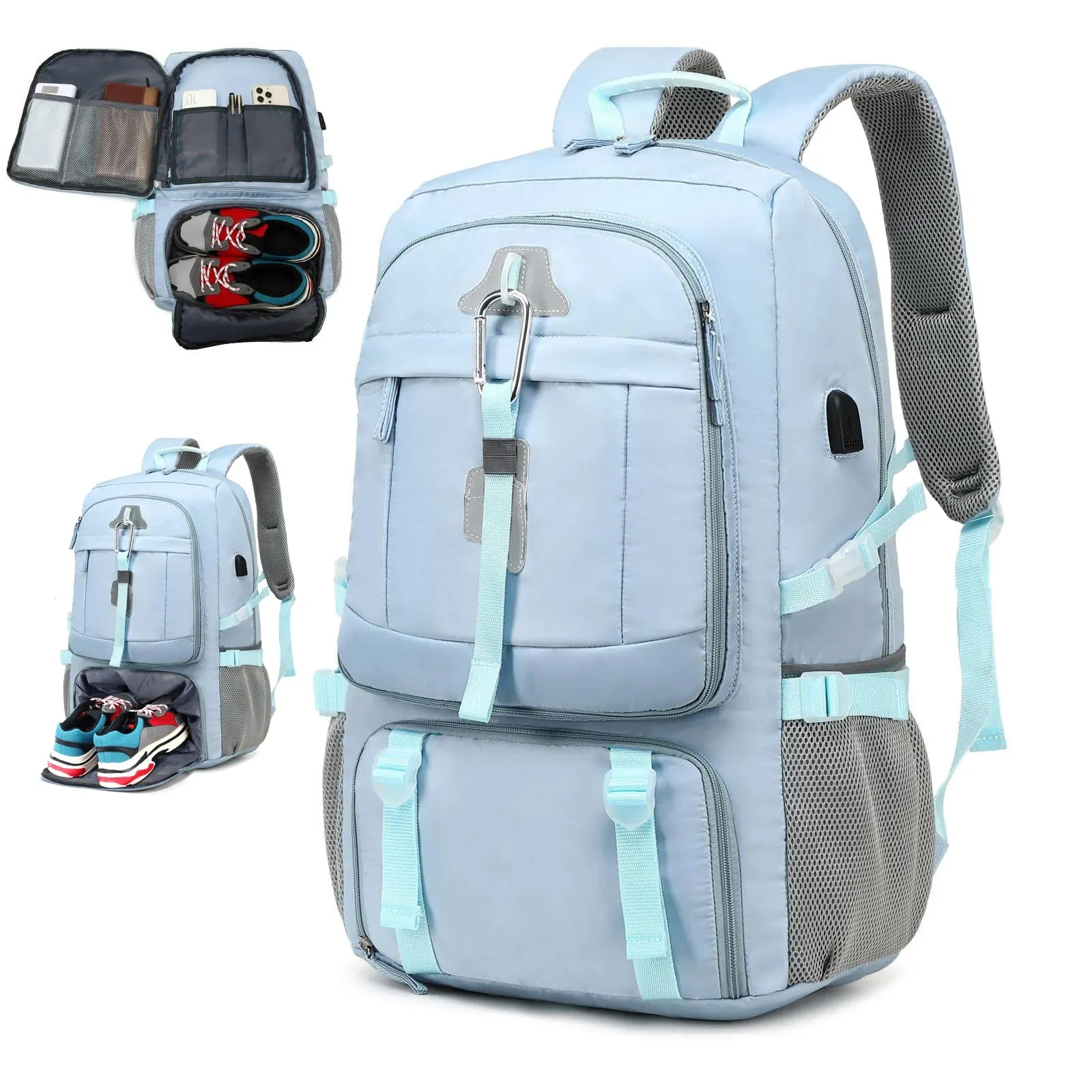 Outdoor backpack for travel, 50L waterproof camping backpack for women and men, backpack with shoe compartment