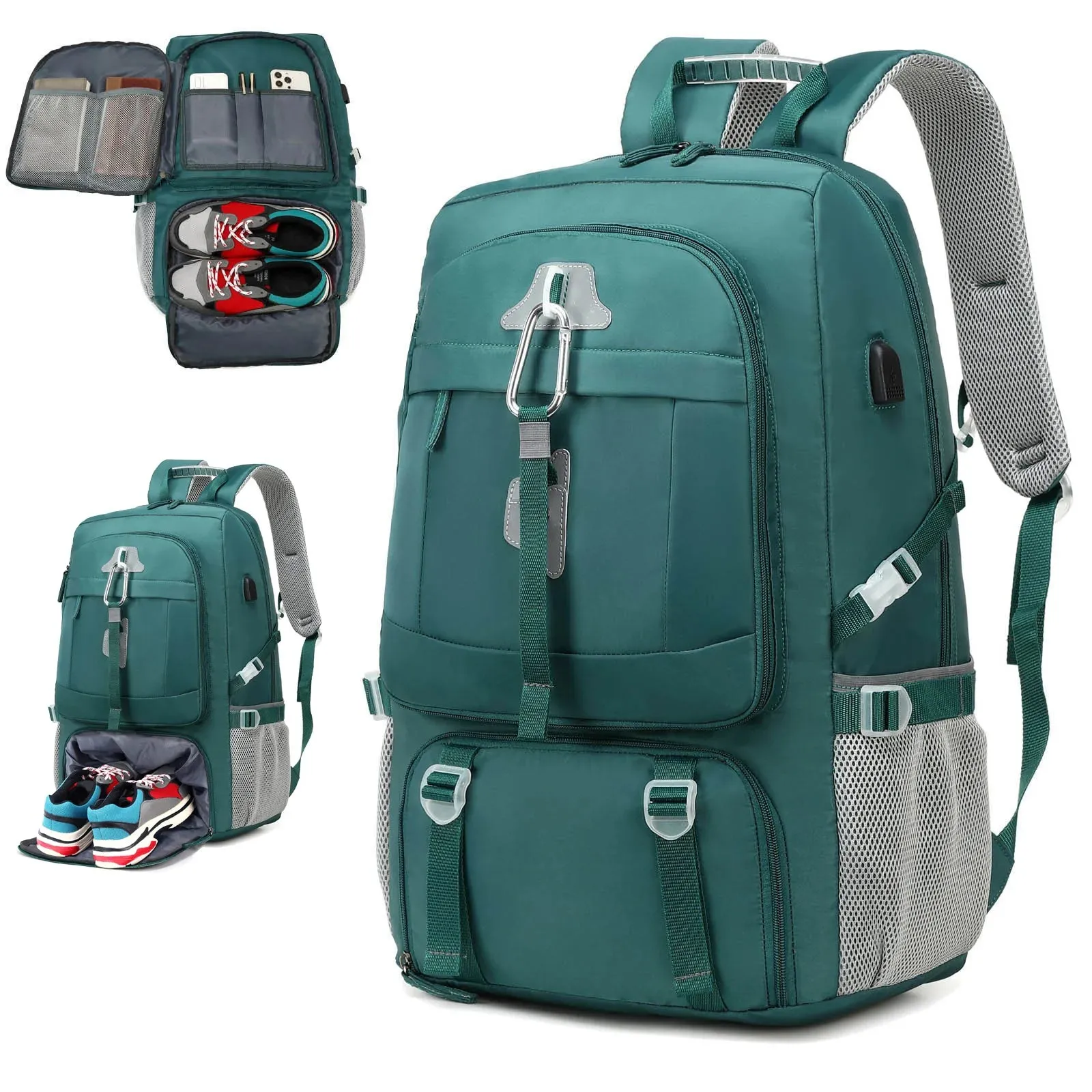 Outdoor backpack for travel, 50L waterproof camping backpack for women and men, backpack with shoe compartment