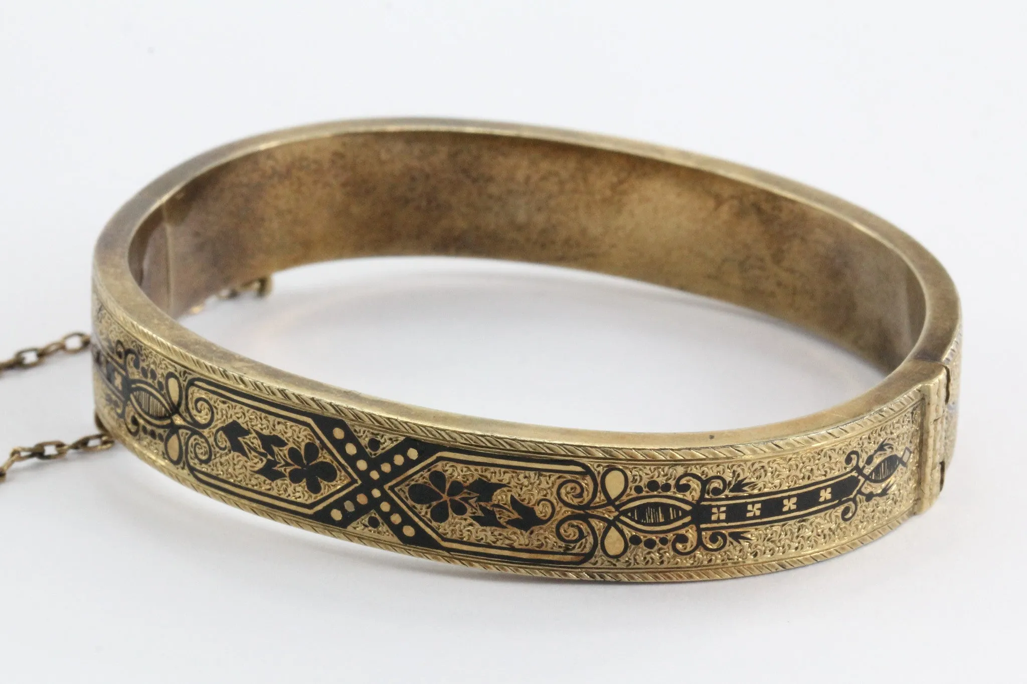 Pair of Matching Antique Victorian Enamel 14K Gold Bangle Bracelets