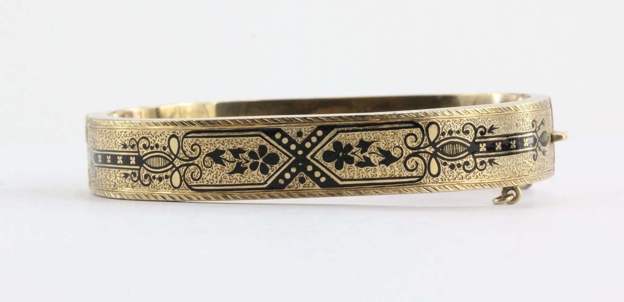 Pair of Matching Antique Victorian Enamel 14K Gold Bangle Bracelets