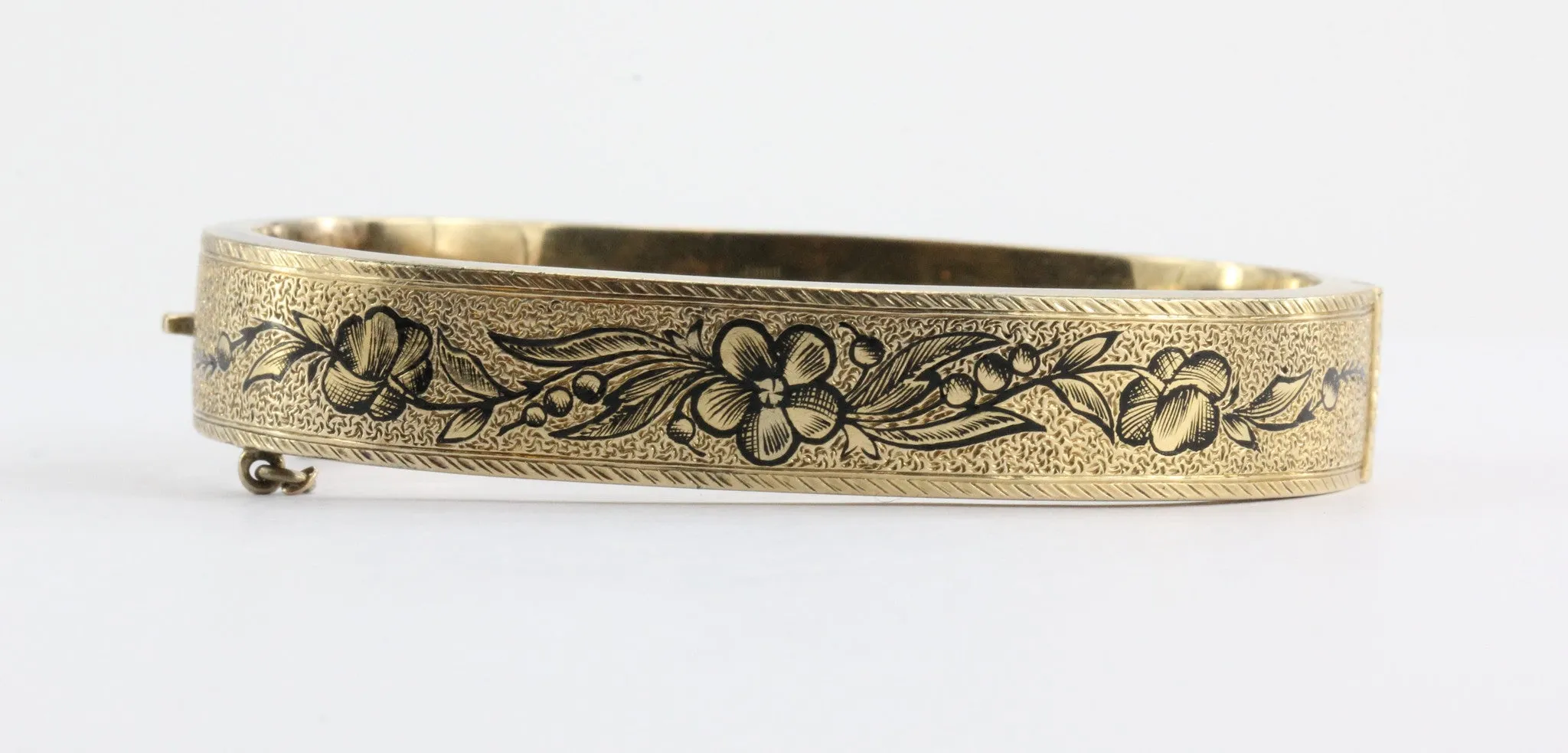 Pair of Matching Antique Victorian Enamel 14K Gold Bangle Bracelets
