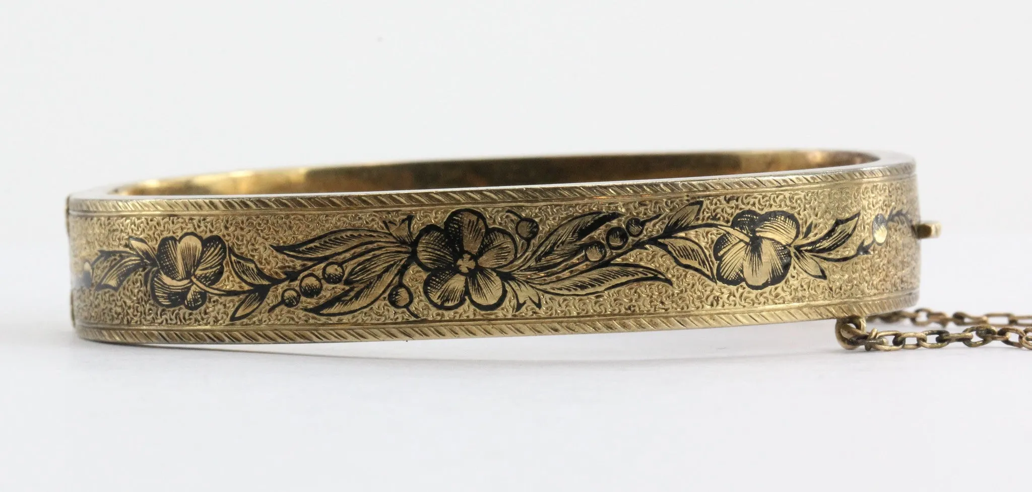 Pair of Matching Antique Victorian Enamel 14K Gold Bangle Bracelets