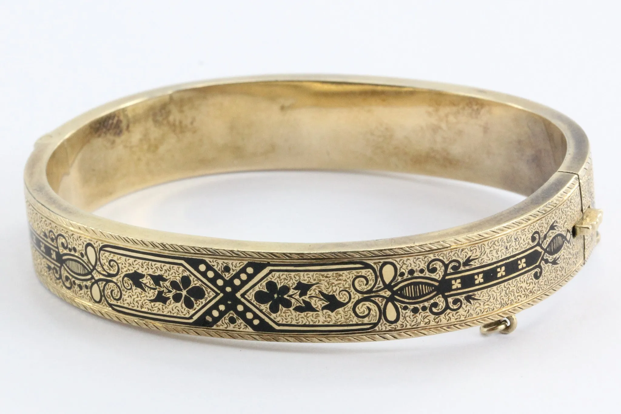 Pair of Matching Antique Victorian Enamel 14K Gold Bangle Bracelets